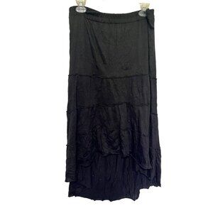 AB Studio Hi Lo Skirt Peasant Style with Seams Black Elastic Waist Womans M